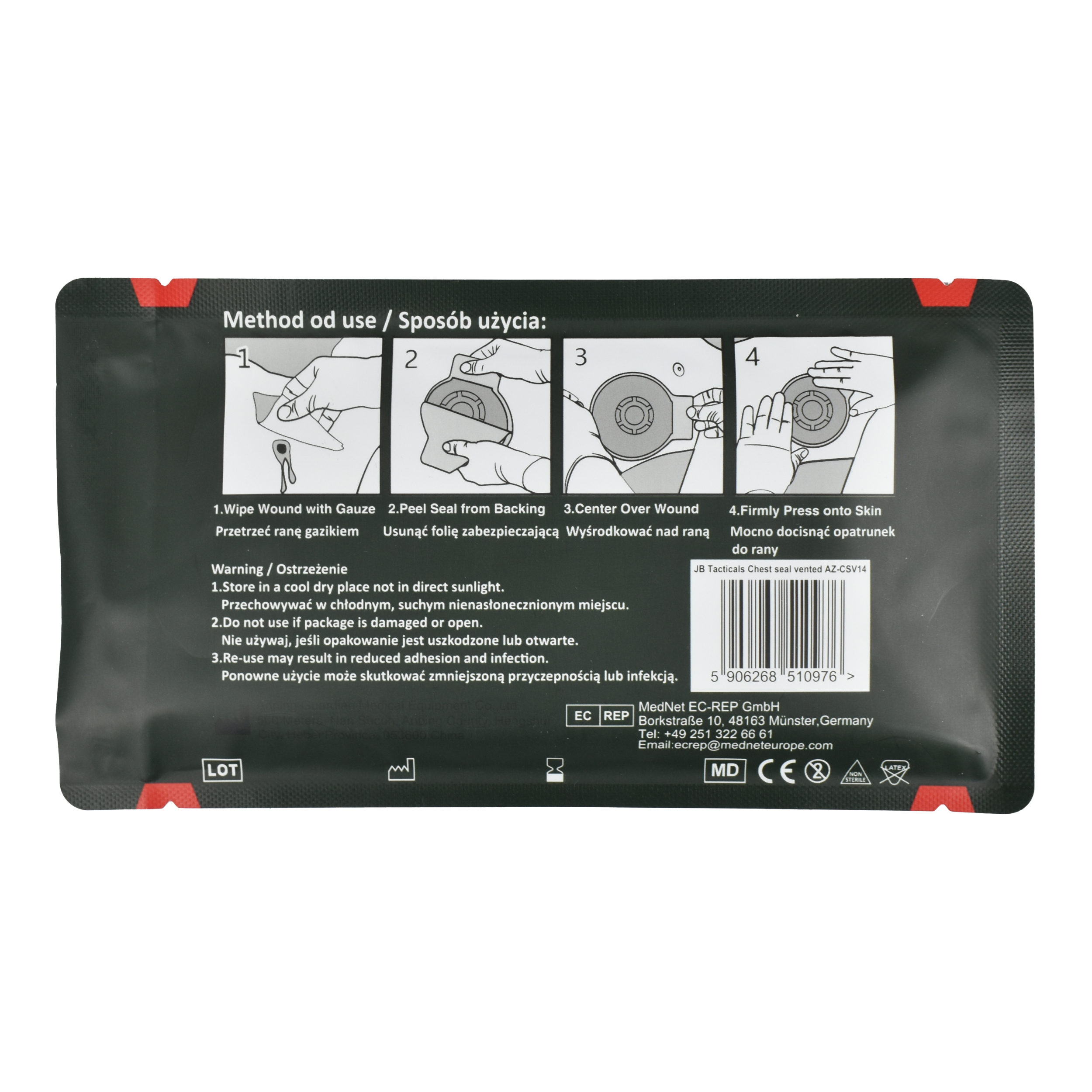 Opatrunek Wentylowy na rany klatki piersiowej - Chest Seal Vented - obrazek 2